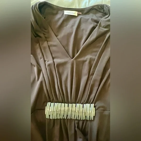 BIG SALE(4 for $30)- Calvin Klein One Shoulder Brown Dress - Picture 3 of 4